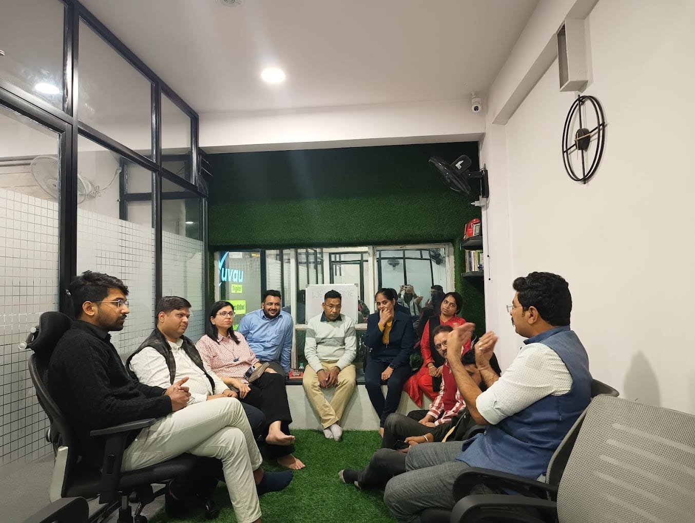 Yuvau team strategy meeting in an office